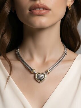David Yurman Metro Cable Heart Necklace with Diamonds Rare